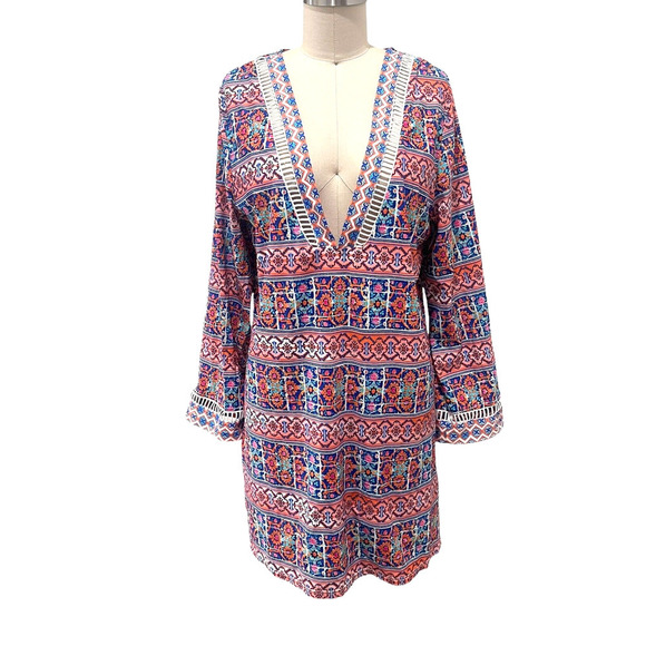 La Blanca Women's Size XL Multi color Pattern Swim Cover Up Tunic Dress Deep V - Picture 1 of 6